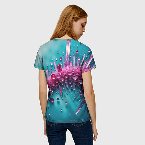 Женская футболка Розовые кристаллы / 3D-принт – фото 4