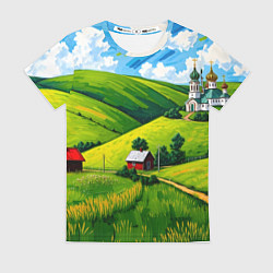 Футболка женская Русская деревенька, цвет: 3D-принт
