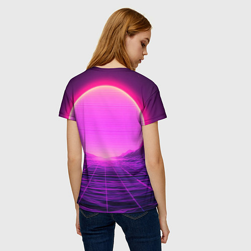 Женская футболка Синтвейв ретровейв неоновый узор и солнце / 3D-принт – фото 4
