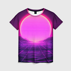 Футболка женская Синтвейв ретровейв неоновый узор и солнце, цвет: 3D-принт