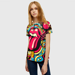 Футболка женская Rolling Stones logo - pop art pattern, цвет: 3D-принт — фото 2