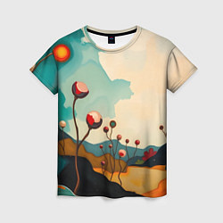 Женская футболка Сюрреалистичный пейзаж с цветами