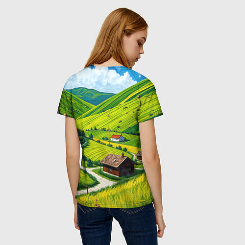 Женская футболка Русская душа и поле / 3D-принт – фото 4