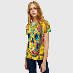 Футболка женская Красочный летний паттерн с черепом - нейроарт, цвет: 3D-принт — фото 2