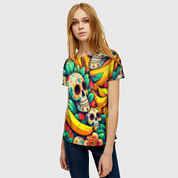 Футболка женская Паттерн из черепов и бананов - нейроарт, цвет: 3D-принт — фото 2