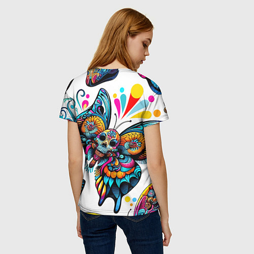 Женская футболка Бабочка и череп - нейроарт паттерн / 3D-принт – фото 4