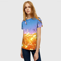 Футболка женская Золотые шарики на голубом фоне, цвет: 3D-принт — фото 2