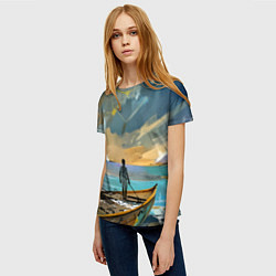 Футболка женская Мальчик и лодка, цвет: 3D-принт — фото 2