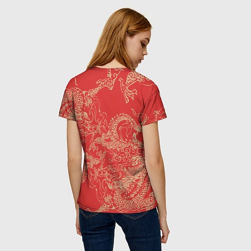 Женская футболка Золотые драконы на красном / 3D-принт – фото 4