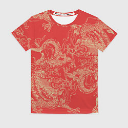 Женская футболка Золотые драконы на красном