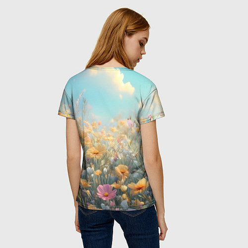 Женская футболка Лиса в цветочном поле / 3D-принт – фото 4