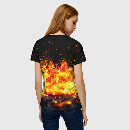 Женская футболка Футбольный мяч в огне / 3D-принт – фото 4