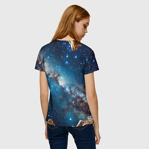 Женская футболка Футбольный мяч в космосе / 3D-принт – фото 4