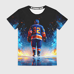 Женская футболка Хоккеист в синем пламени
