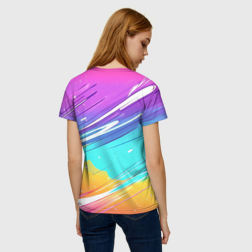 Женская футболка Inzoi кошечка на радужном фоне / 3D-принт – фото 4