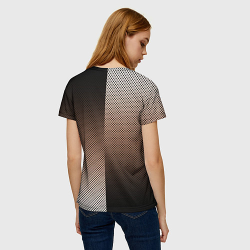 Женская футболка Чёрно-коричневый текстурный градиент пополам / 3D-принт – фото 4