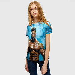 Футболка женская Бодибилдер в синем дыму, цвет: 3D-принт — фото 2