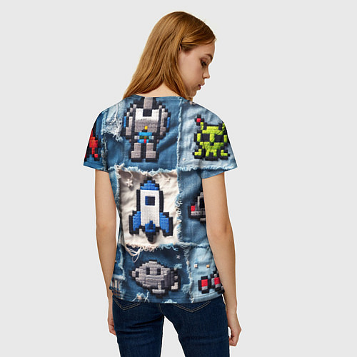 Женская футболка Космический пиксельный корабль / 3D-принт – фото 4