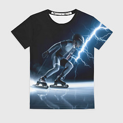 Футболка женская Конькобежец и молния, цвет: 3D-принт