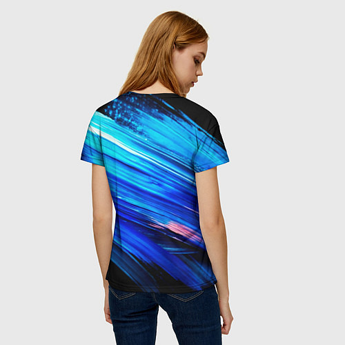 Женская футболка Юрий Хой синий фон красками / 3D-принт – фото 4