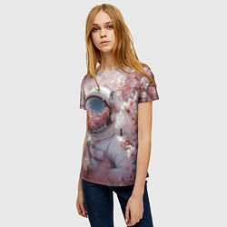 Футболка женская Космонавт в весенних листьях, цвет: 3D-принт — фото 2