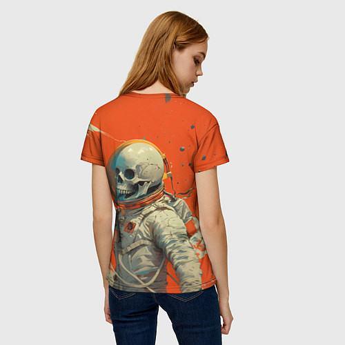 Женская футболка Скелет космонавт и краска на фоне / 3D-принт – фото 4