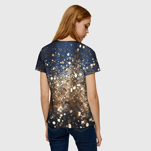 Женская футболка Золотые блестки на черно-синем фоне / 3D-принт – фото 4