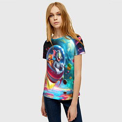 Футболка женская Том и Джерри летят в ракете - нейроарт, цвет: 3D-принт — фото 2