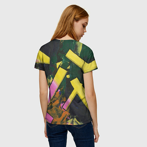 Женская футболка Yellow letters on black / 3D-принт – фото 4