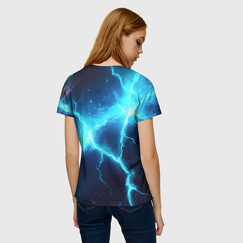 Женская футболка Россия герб на синих молниях / 3D-принт – фото 4