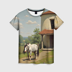 Футболка женская Старый домик и лошадь, цвет: 3D-принт