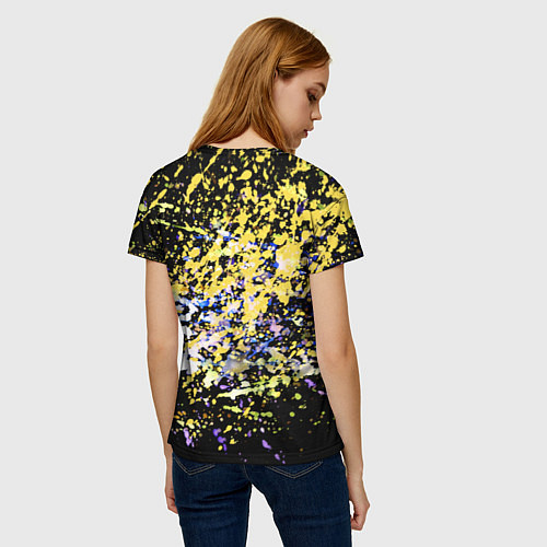 Женская футболка Желто синяя краска на черном / 3D-принт – фото 4