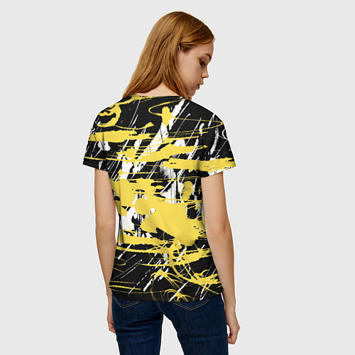 Женская футболка Желтая краска на черном / 3D-принт – фото 4