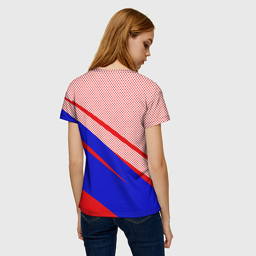 Женская футболка Красно-синий текстурный с полосами / 3D-принт – фото 4