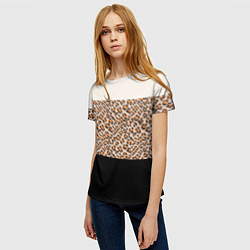 Футболка женская Леопардовый паттерн с черной и бежевой полосой, цвет: 3D-принт — фото 2