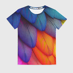 Женская футболка Радужные перья попугая