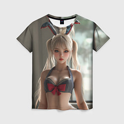 Женская футболка Девушка блондинка с ушками зайца