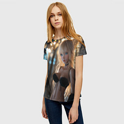 Футболка женская Блондинка у стены с фонарями, цвет: 3D-принт — фото 2