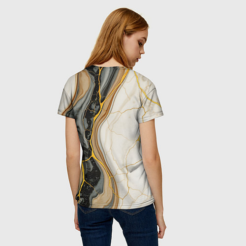 Женская футболка Золотистые прожилки в мраморе / 3D-принт – фото 4