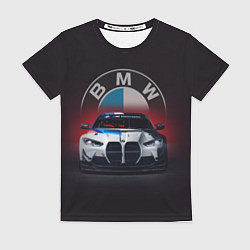 Футболка женская BMW на красном фоне, цвет: 3D-принт