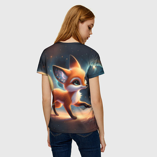 Женская футболка Лиса бежит по космическому простору / 3D-принт – фото 4