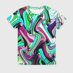 Женская футболка Зелёно-розовый искажённая абстракция