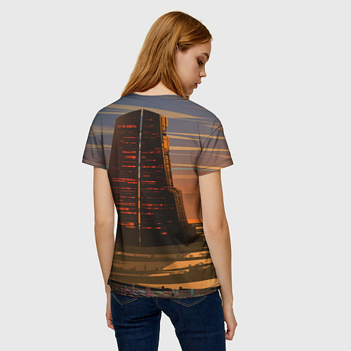 Женская футболка Bones в халате с журавлями / 3D-принт – фото 4