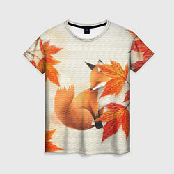 Футболка женская Лиса под осенними листьями, цвет: 3D-принт