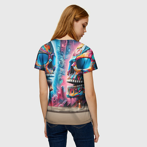 Женская футболка Hippo with longboard - graffiti / 3D-принт – фото 4