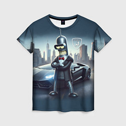 Футболка женская Крутой Бендер рядом с Ламборджини, цвет: 3D-принт