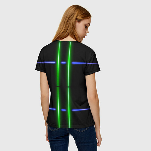 Женская футболка Neon black light blue green line / 3D-принт – фото 4