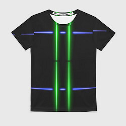 Женская футболка Neon black light blue green line