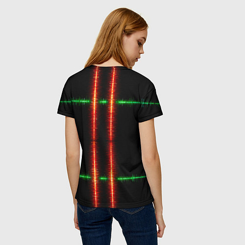 Женская футболка Color black green red lines / 3D-принт – фото 4