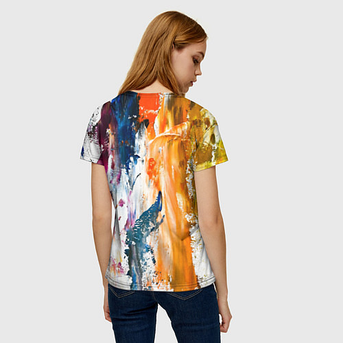 Женская футболка Разноцветные мазки кисти на палитре художника / 3D-принт – фото 4